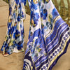 Effulgent Blue Digital Printed Satin Silk Saree With Ineffable Blouse Piece