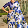 Effulgent Blue Digital Printed Satin Silk Saree With Ineffable Blouse Piece