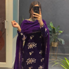Royal Purple Velvet Embroidered Kurti Pant Set with Dupatta