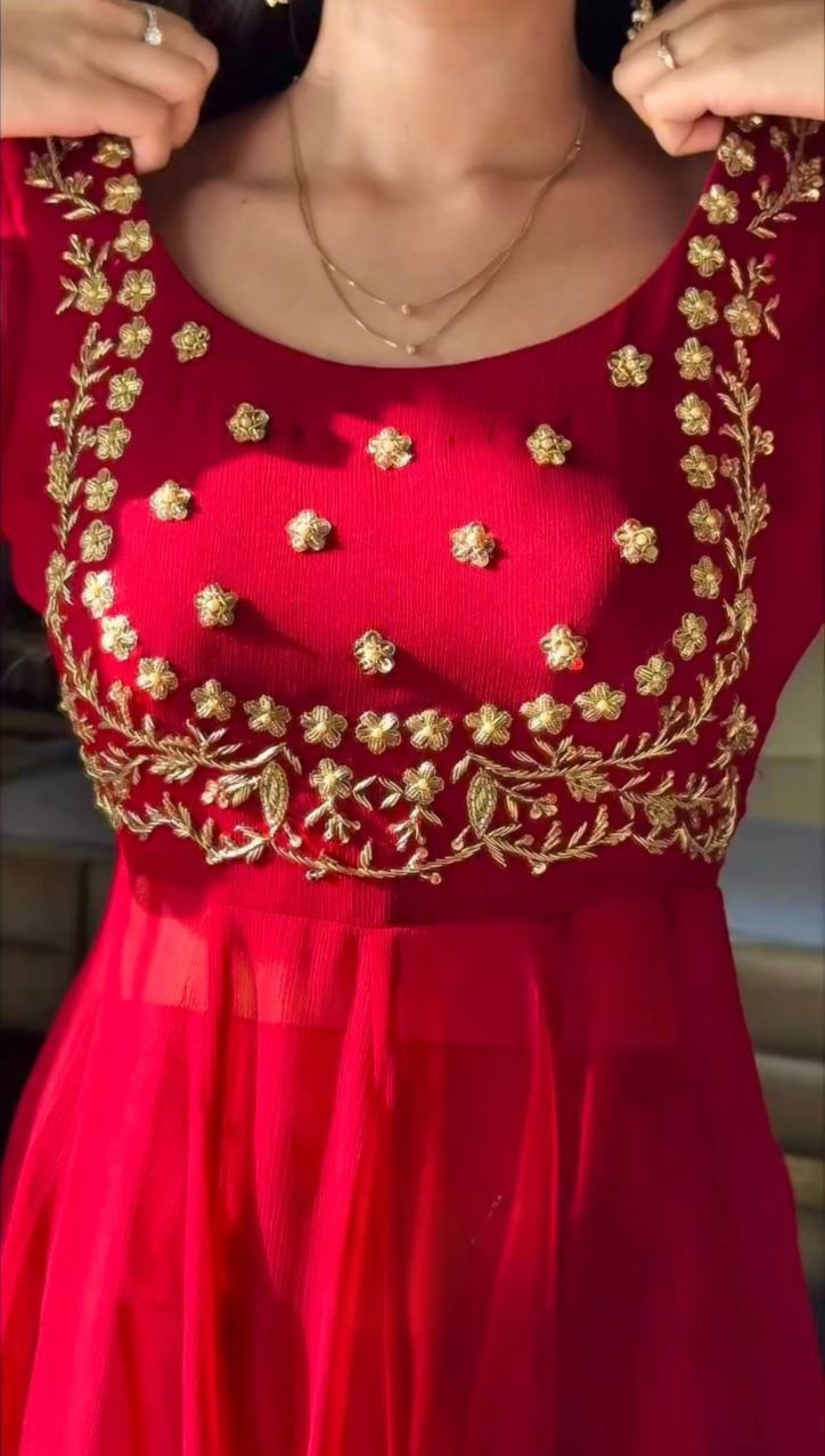 Classic Red Embroidered Anarkali Suit Set with Dupatta