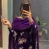 Royal Purple Velvet Embroidered Kurti Pant Set with Dupatta