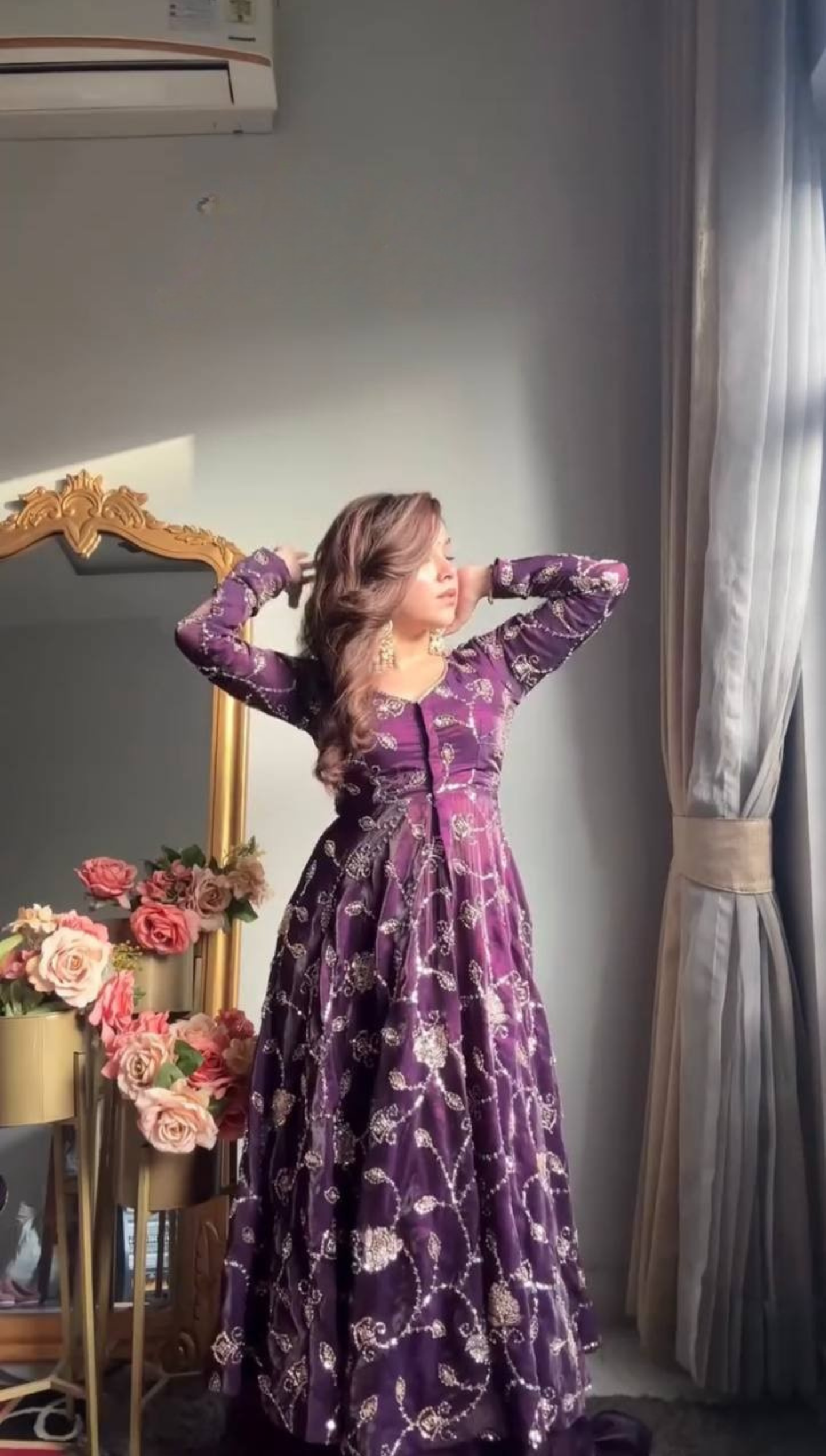 Royal Purple Floral Embroidered Jacket Style Anarkali Set with Dupatta