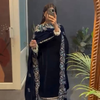 Navy Blue Velvet Kurti Pant Set with Embroidered Dupatta – Festive & Party Wear