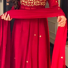 Classic Red Embroidered Anarkali Suit Set with Dupatta