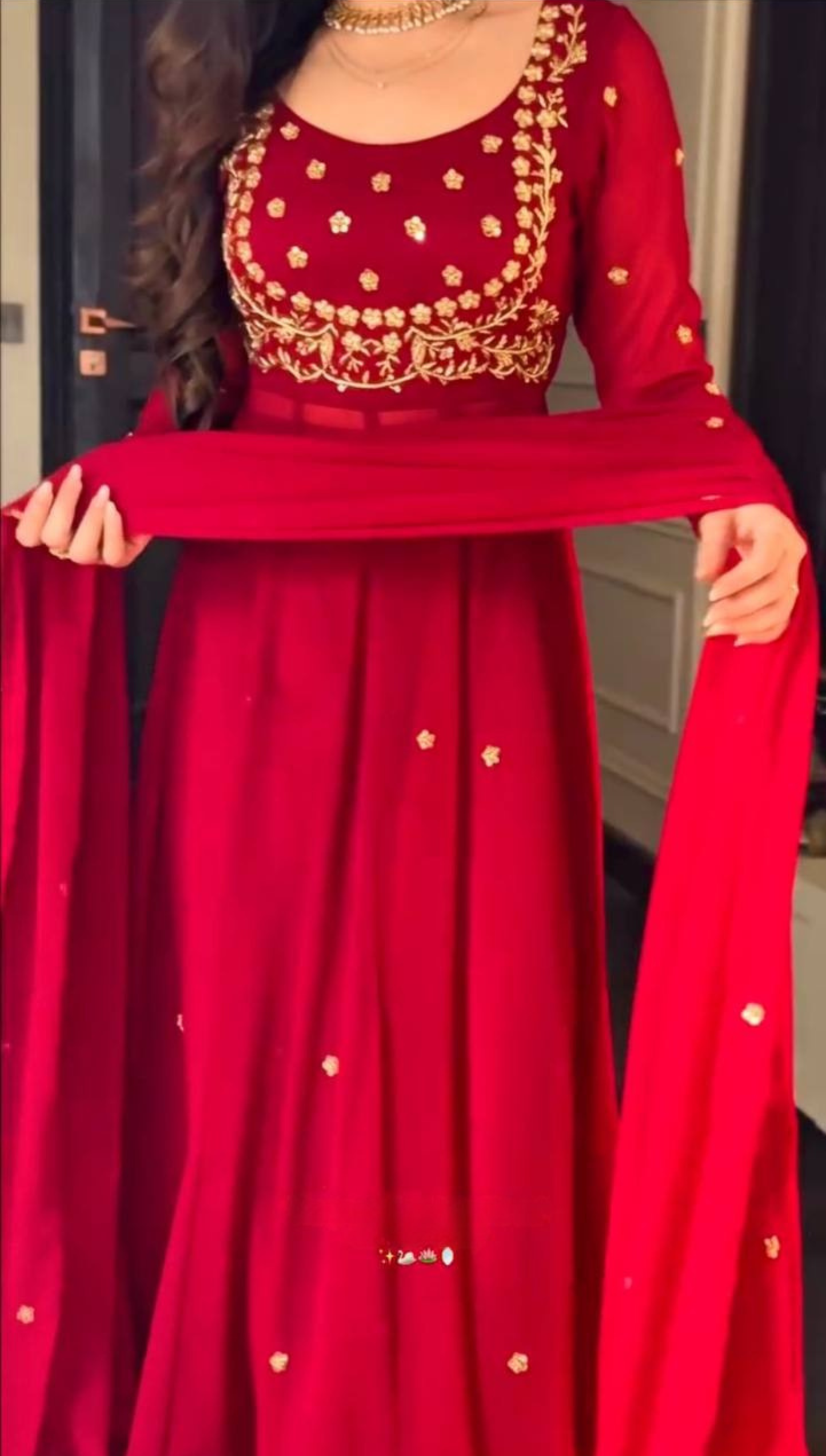 Classic Red Embroidered Anarkali Suit Set with Dupatta