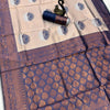 Flaunt Beige and Blue Soft Silk Saree With Dissemble Blouse Piece