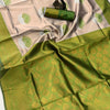 Demanding Beige and Green Soft Silk Saree With Jubilant Blouse Piece