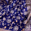 Royal Blue Pure Katan Silk Banarasi Saree with Silver Zari Floral Jaal