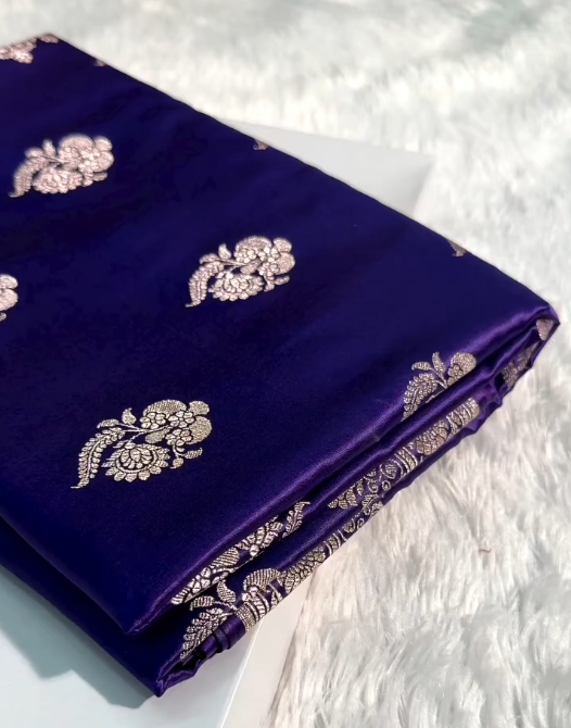 Royal Purple Banarasi Silk Saree with Silver Zari Floral Butta
