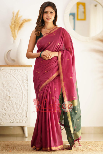 Marvellous  Dark Pink Cotton Silk Saree With Outstanding Blouse Piece