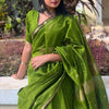 Enamoring Green Cotton Silk Saree With Snappy Blouse Piece