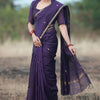 Pleasurable Purple Cotton Silk Saree With Imaginative Blouse Piece