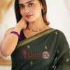 Super Extravagant Green Cotton Silk Saree With Stunner Blouse Piece