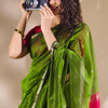 Opulent Green Cotton Silk Saree With Demanding Blouse Piece
