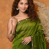Invaluable Green Cotton Silk Saree With Vibrant Blouse Piece