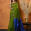 Invaluable Green Cotton Silk Saree With Vibrant Blouse Piece