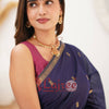 Sizzling Navy Blue Cotton Silk Saree With Mesmerising Blouse Piece