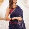 Sizzling Navy Blue Cotton Silk Saree With Mesmerising Blouse Piece