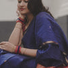 Exquisite Navy Blue Cotton Silk Saree With Ailurophile Blouse Piece