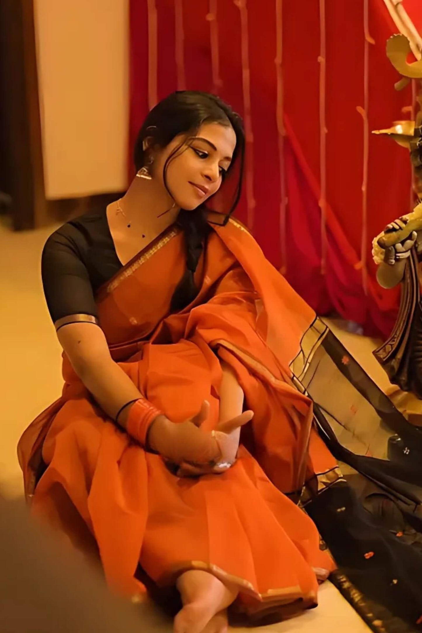 Luxuriant Orange Cotton Silk Saree With Sonorous Blouse Piece