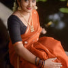 Glorious Orange Cotton Silk Saree With Entrancing Blouse Piece