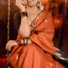 Glorious Orange Cotton Silk Saree With Entrancing Blouse Piece