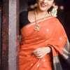 Glorious Orange Cotton Silk Saree With Entrancing Blouse Piece