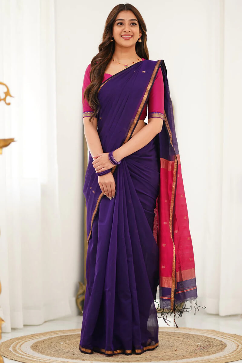 Ethereal Purple Cotton Silk Saree With Quixotic Blouse Piece