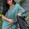 Classy Sea Green Cotton Silk Saree With Gratifying  Blouse Piece