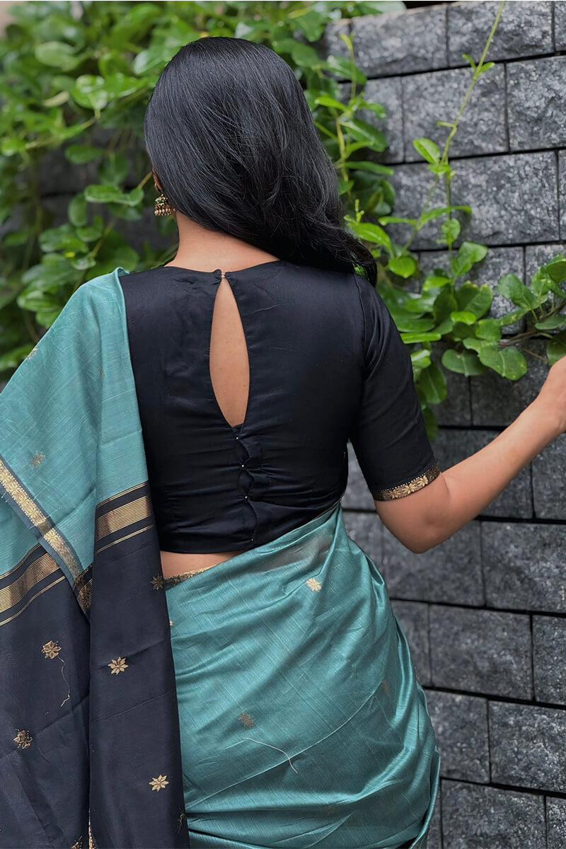 Classy Sea Green Cotton Silk Saree With Gratifying  Blouse Piece