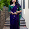 Traditional Purple Cotton Silk Saree With Verdant Blouse Piece