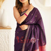 Flattering Purple Cotton Silk Saree With Extraordinary Blouse Piece