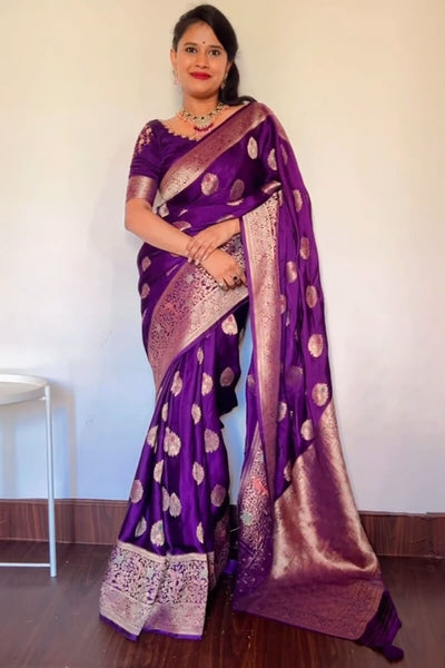 Classy Purple Soft Silk Saree With Marvellous Blouse Piece