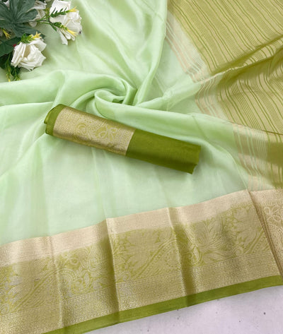 Comely Pista Orgenza Silk Saree With Conflate Blouse Piece