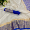 Effervescent White and Blue Orgenza Silk Saree With Palimpsest Blouse Piece