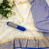 Effervescent White and Blue Orgenza Silk Saree With Palimpsest Blouse Piece