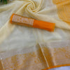 Incomparable White and Orange Orgenza Silk Saree With Fragrant Blouse Piece