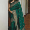 Prominent Dark Green Soft Silk Saree With Comely Blouse Piece