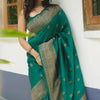 Prominent Dark Green Soft Silk Saree With Comely Blouse Piece