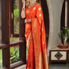 Classy Orange Soft Silk Saree With Unique Blouse Piece