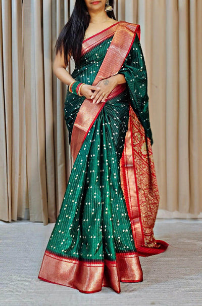 Charismatic Dark Green Digital Printed Dola Silk Saree With Prodigal Blouse Piece