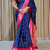 Rhapsodic Navy Blue Digital Printed Dola Silk Saree With Whimsical Blouse Piece