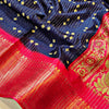 Rhapsodic Navy Blue Digital Printed Dola Silk Saree With Whimsical Blouse Piece