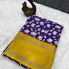 Preferable Royal Blue Digital Printed Dola Silk Saree With Prominent Blouse Piece