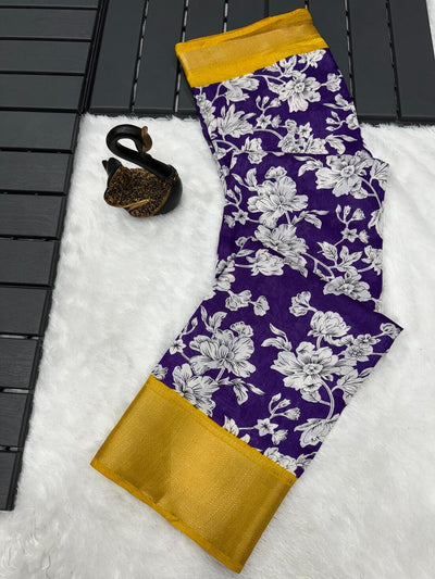 Captivating Royal Blue Digital Printed Dola Silk Saree With Appealing Blouse Piece