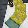 Entrancing Mustard Digital Printed Dola Silk Saree With Beleaguer Blouse Piece