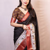 Elision Black Digital Printed Dola Silk Saree With Bucolic Blouse Piece