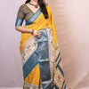 Symmetrical Mustard Digital Printed Dola Silk Saree With Transcendent Blouse Piece
