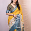Symmetrical Mustard Digital Printed Dola Silk Saree With Transcendent Blouse Piece