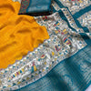Symmetrical Mustard Digital Printed Dola Silk Saree With Transcendent Blouse Piece